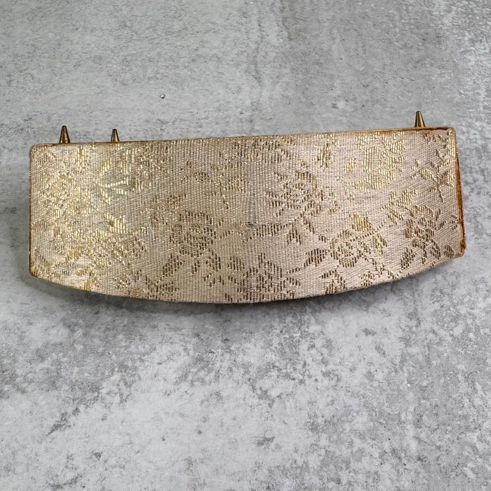 Vintage Miniature Curved Sofa Gold Brocade Hollywood Regency Dollhouse Couch